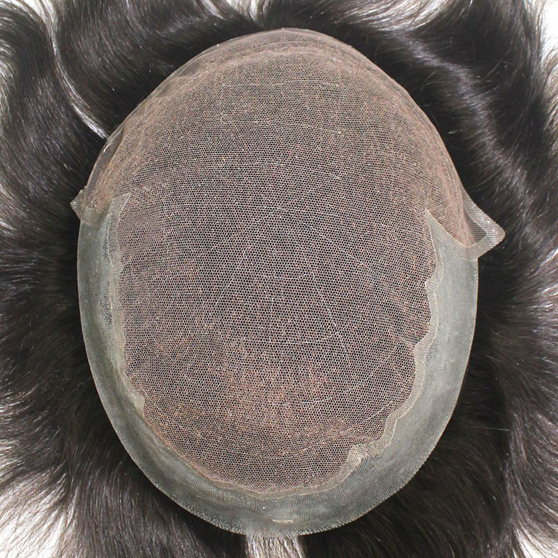 Men’s Toupee Color #1 | Q6 French Lace Front and PU Sides | Guloor Hair