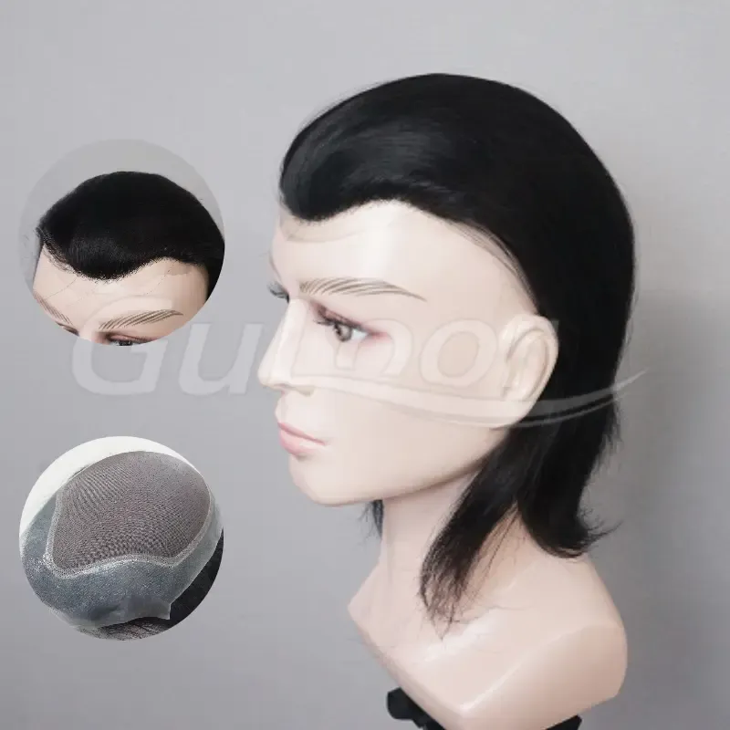 Fine Mono Base With Pu Perimeter 12 Inches Straight Hair 120% Density Chinese Hair