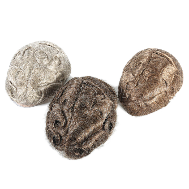 China Manufacture Fine Mono With PU All Around and Lace Front Stock Hairpieces for Men