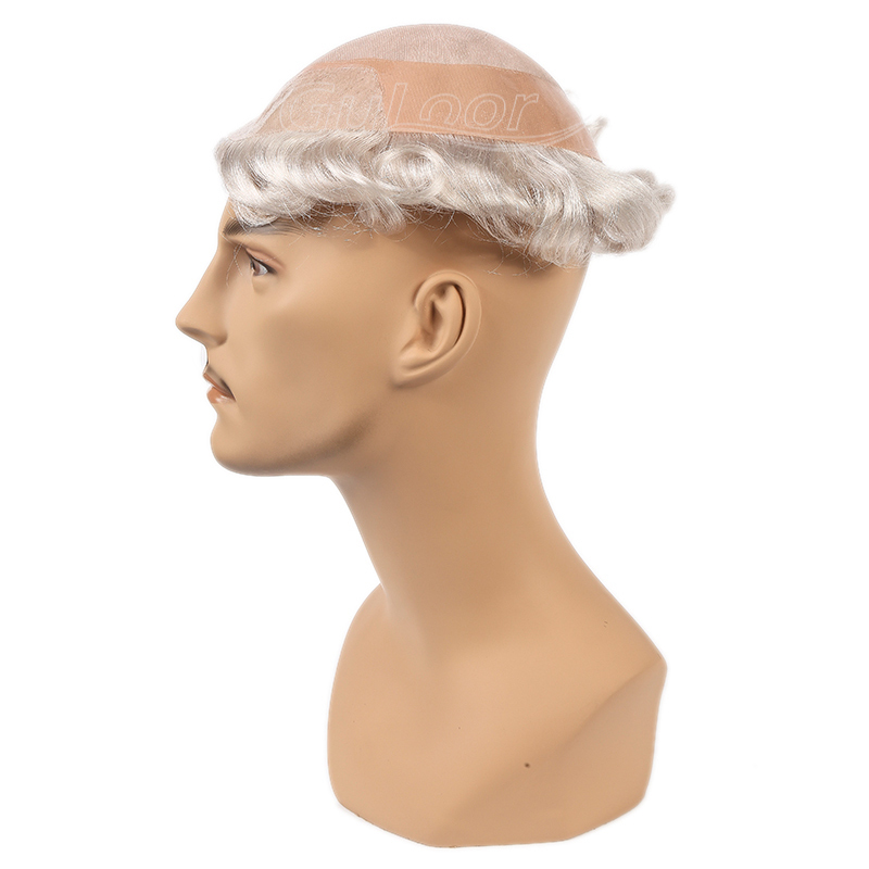 China Factory Wholesale Fine Mono PU Perimeter Lace Front Hairpiece for Men