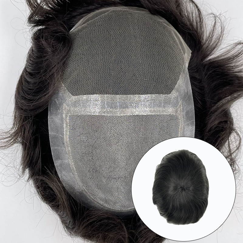 Los | 1/2 Fine mono with 1/2 front french lace Hairpieces for Men