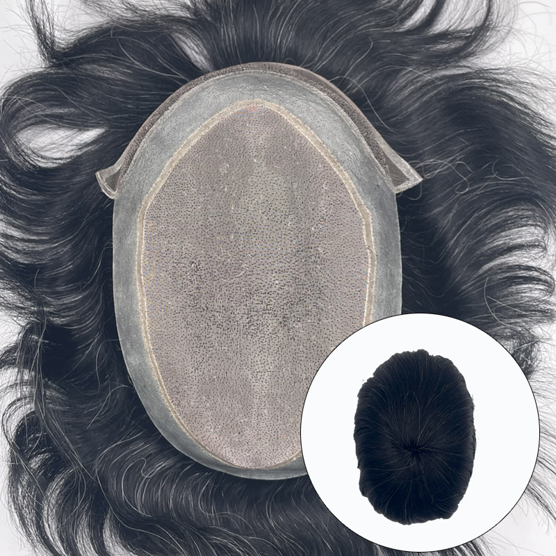 Fine Mono with Thin Skin and Lace Front Stock Hairpieces for Men