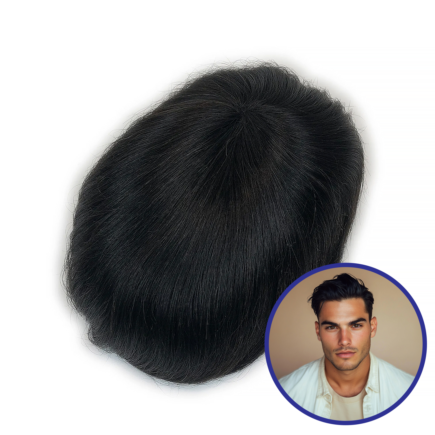 Custom Order Human Hair Full Skin V-loop #1B Mix #1 Men Hair system