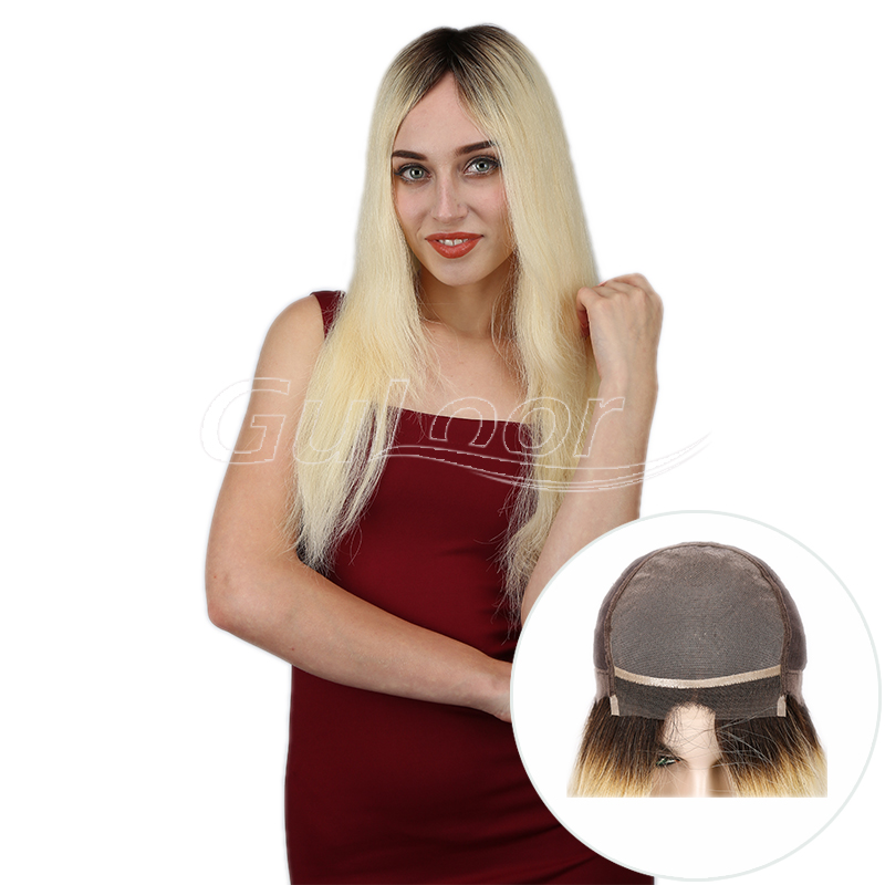 1B/613 Ombre Blonde Natural straight Mono Top Human Hair Wig