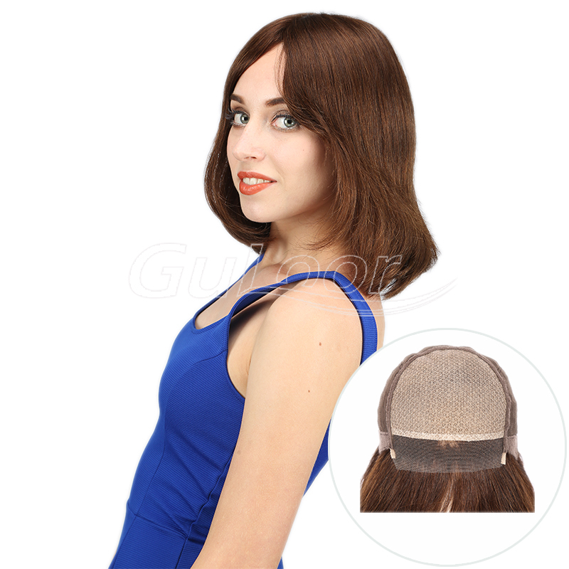 Medium Brown Bob Style Natural Looking Mono Top Wig