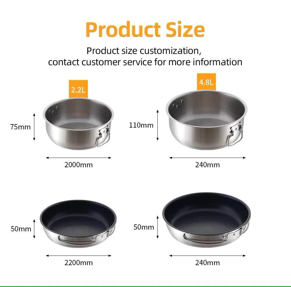 11PCS Stainless Steel Camping Cookware Set with Frying Pan for Picnic Hiking Camping Travel