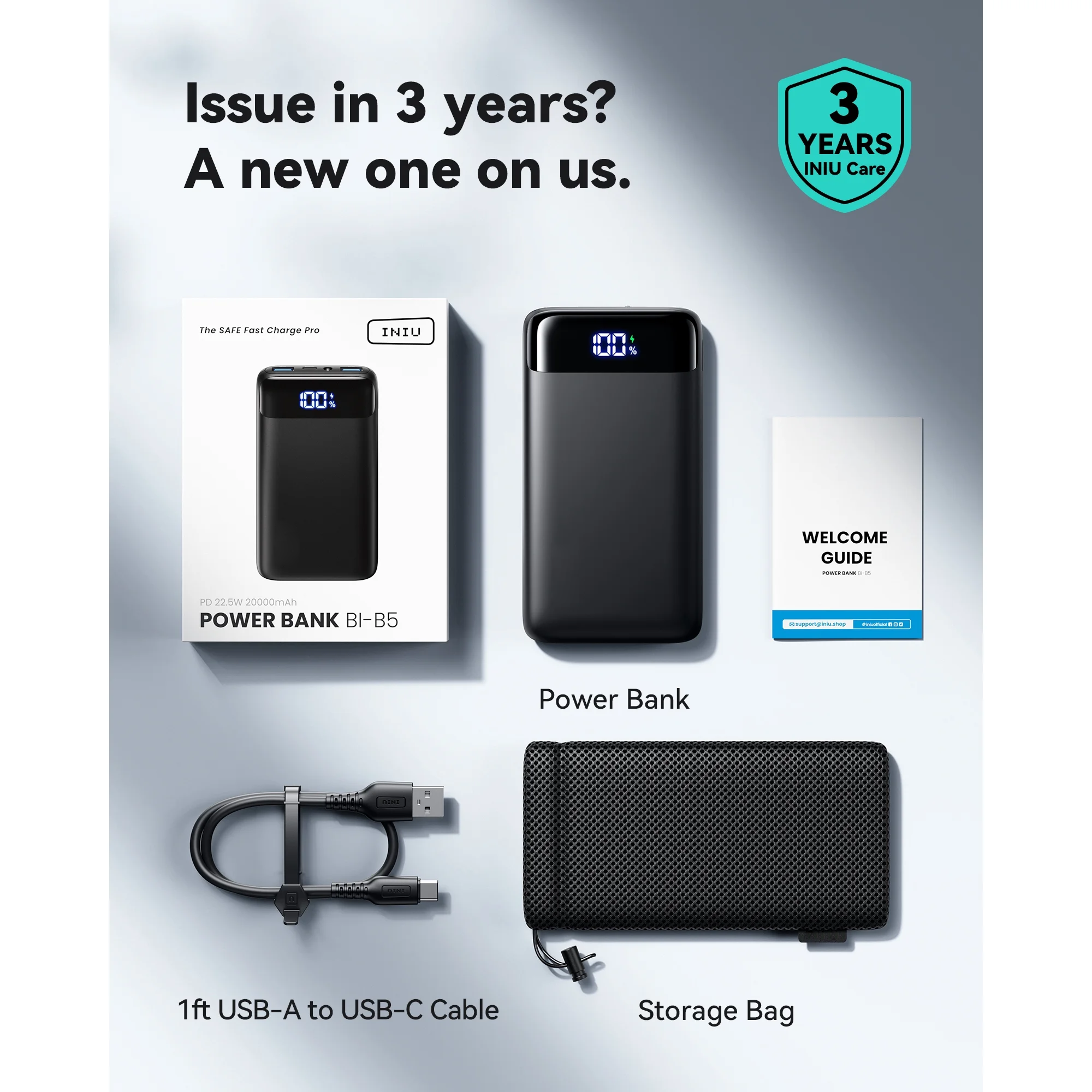 20000mAh Power Bank, 22.5W Fast Charging Portable Charger for iPhone & iPad, LED Display,Black