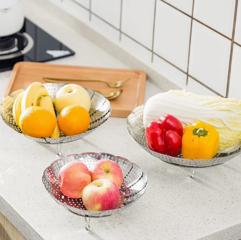 High Quality Stainless Steel Fruit Basket Folding Kitchen Multifunctional Steamer Rack Cookware Utensils