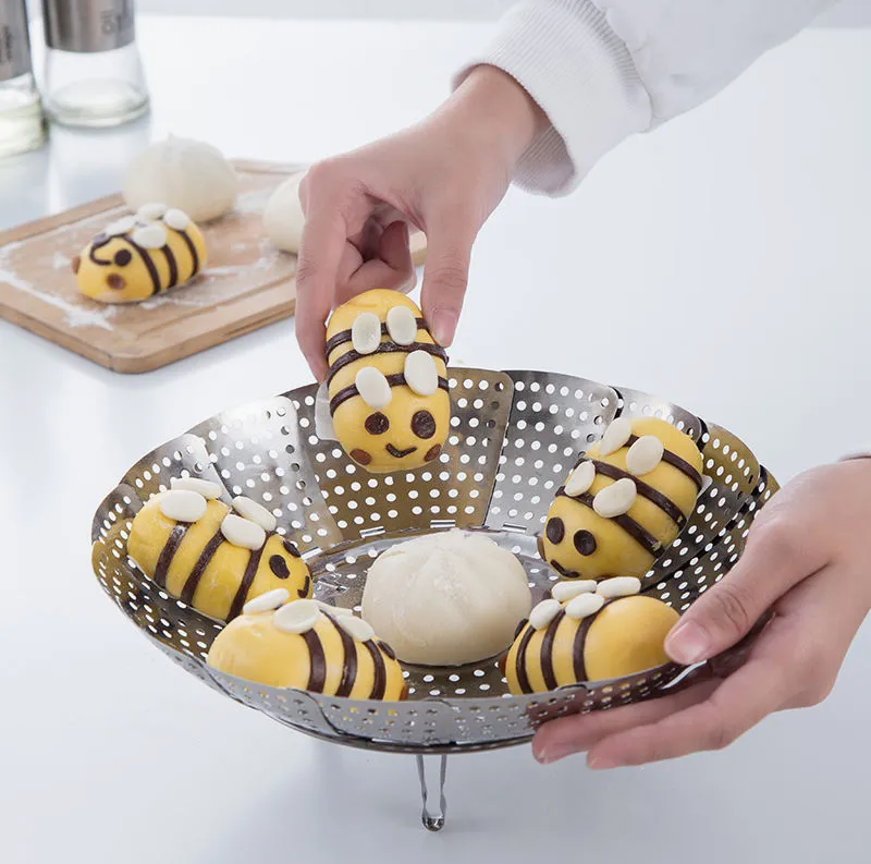 High Quality Stainless Steel Fruit Basket Folding Kitchen Multifunctional Steamer Rack Cookware Utensils