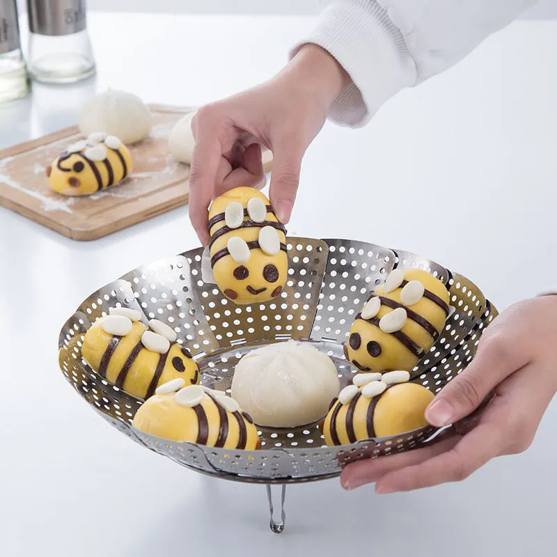 High Quality Stainless Steel Fruit Basket Folding Kitchen Multifunctional Steamer Rack Cookware Utensils