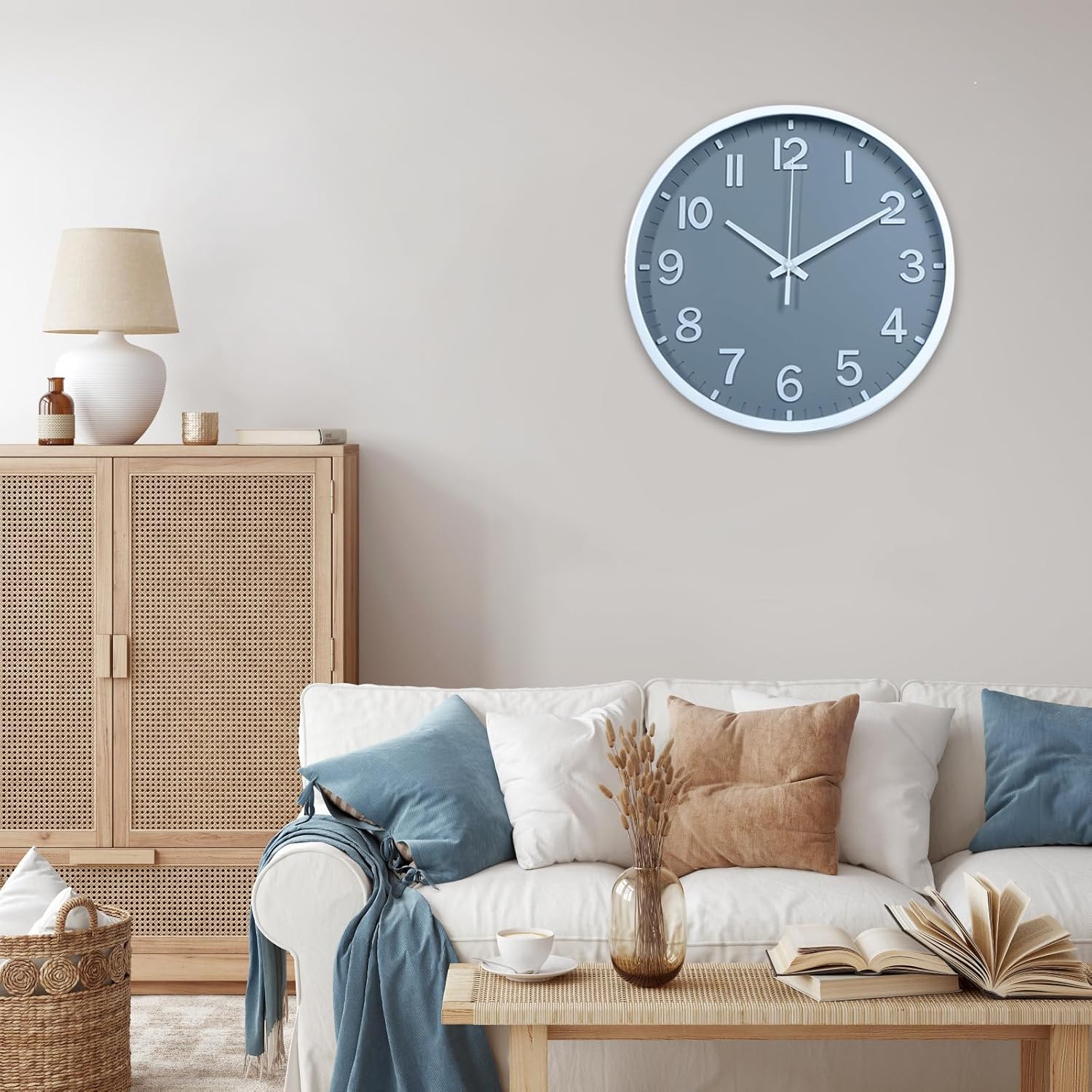 Wall Clocks Battery Operated 8 inch Modern Wall Clock,Silent Non Ticking Wall Clock for Living Room Bedroom Kitchen Office Classroom Decor (Gray White)