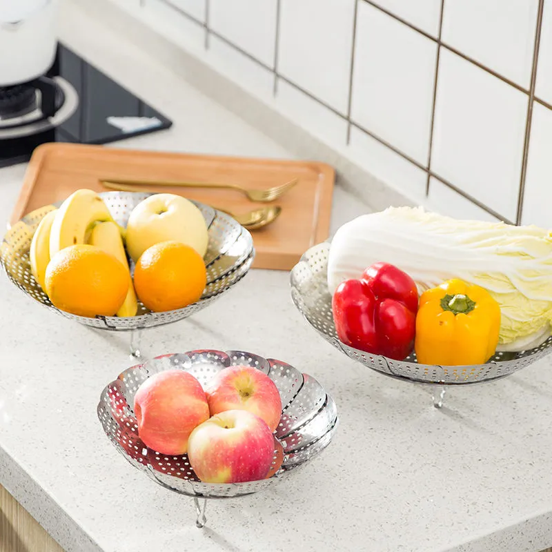 High Quality Stainless Steel Fruit Basket Folding Kitchen Multifunctional Steamer Rack Cookware Utensils