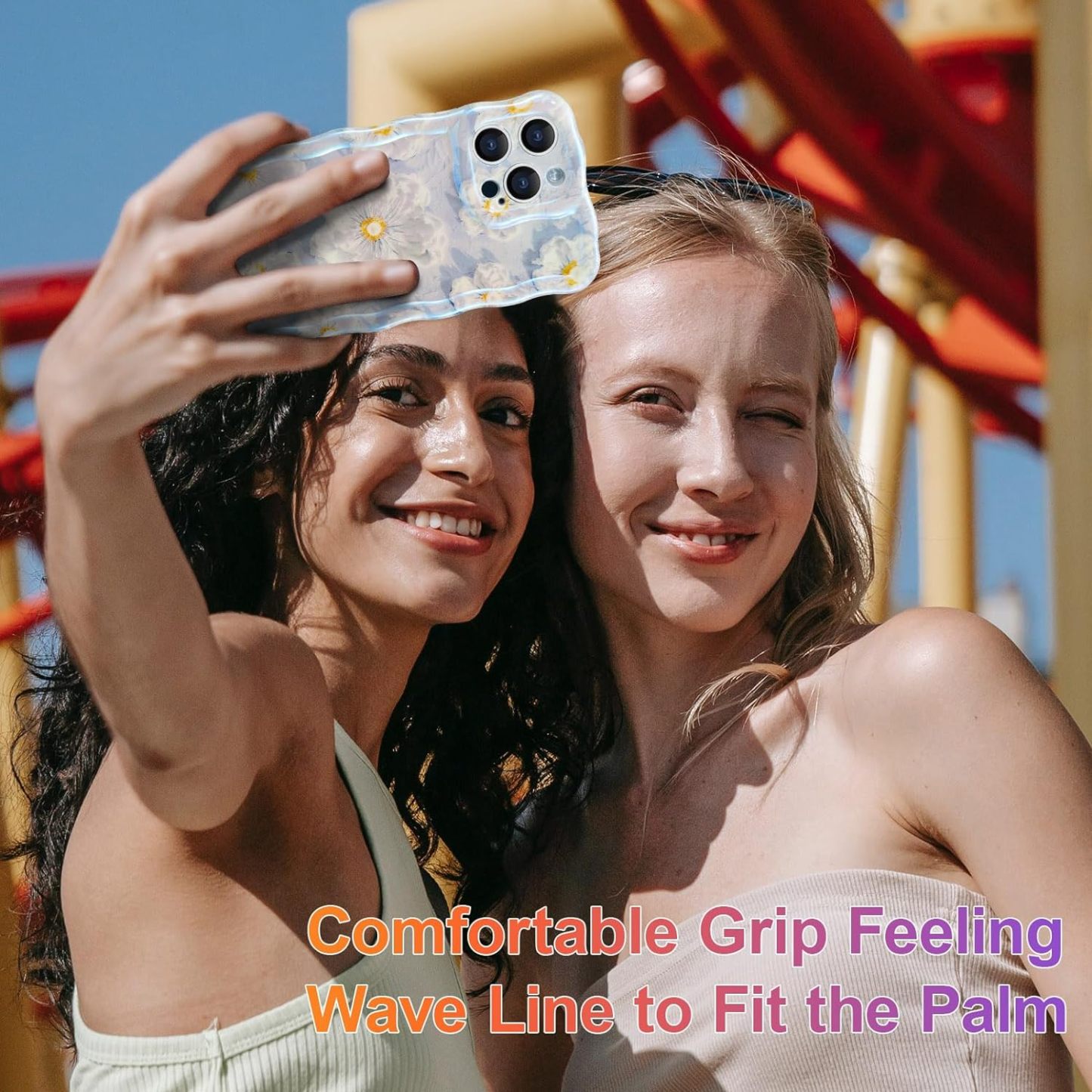 Wellemp Case for iPhone 15 Pro Max, Colorful Retro Oil Painting Printed Flower Laser Glossy Pattern Cute Curly Wave Edge Exquisite Phone Cover Stylish Durable TPU Protective Case for Girls Women