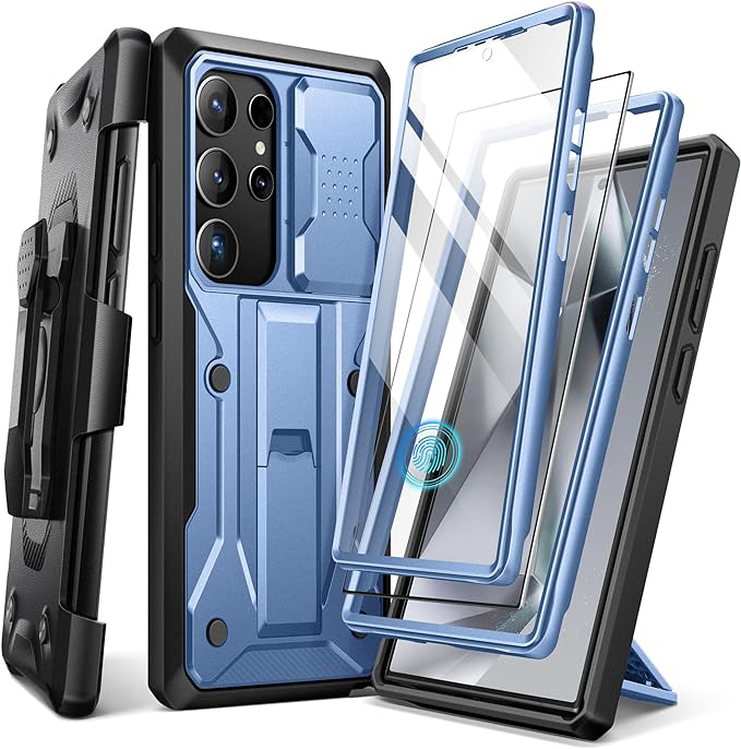 Samsung Galaxy S24 Ultra Case, [Bulit-in Screen Protector & Slide Camera Cover] [2 Front Frame] Military Grade Shockproof Phone Case with Kickstand & Belt-Clip 6.8"