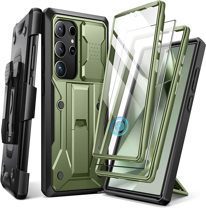 Samsung Galaxy S24 Ultra Case, [Bulit-in Screen Protector & Slide Camera Cover] [2 Front Frame] Military Grade Shockproof Phone Case with Kickstand & Belt-Clip 6.8"