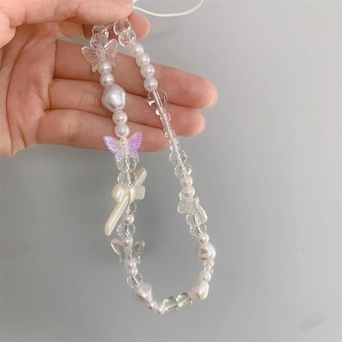 Fycyko Compatible for iPhone 11 3D Butterfly Floral Clear with Design Aesthetic Women Teen Girls Glitter Pretty Crystal Sparkle Sparkly Cute Girly Phone Cases Protective Cover+Pearl Chain-Clear