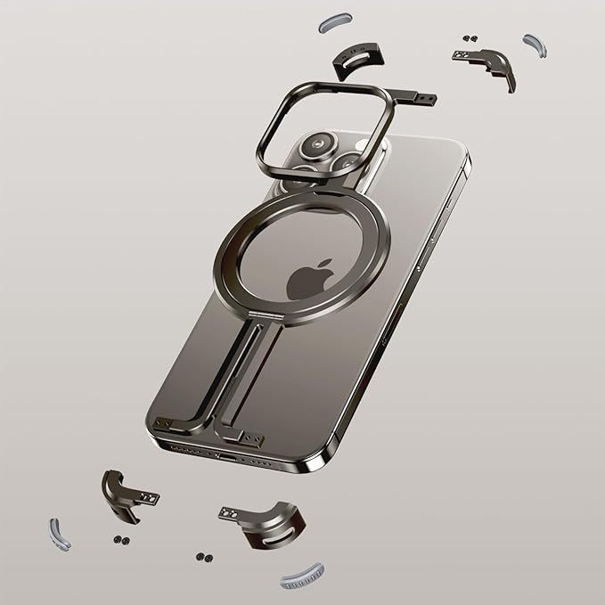 iPhone 15 Pro Frameless Case, Sleek Minimalist Protective Shock Absorption Aerospace Grade Aluminum Shells with Built-in Kickstand Phone Case (Natural Titanium, iPhone 15 Pro)