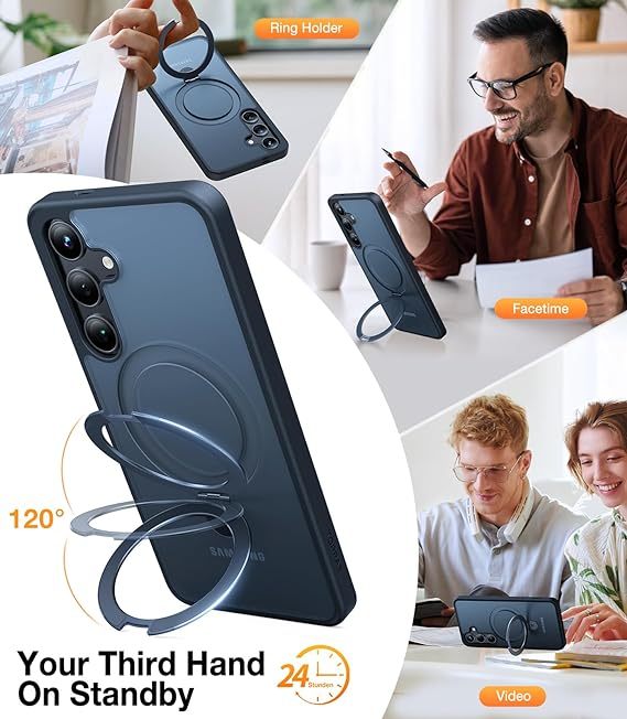 TORRAS Magnetic Ostand for Samsung Galaxy S24 Plus Case, [Military Grade Drop Tested][Compatible with MagSafe][Build in Kickstand] Shockproof Slim Protective for S24+ Case 6.7", Translucent Black