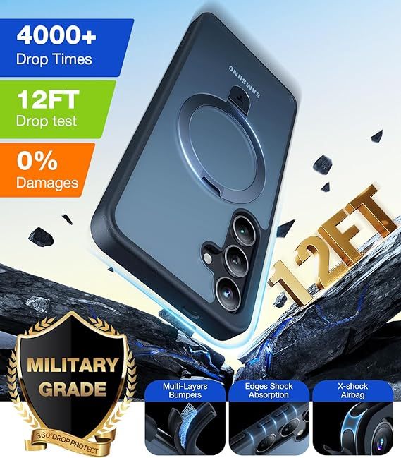 TORRAS Magnetic Ostand for Samsung Galaxy S24 Plus Case, [Military Grade Drop Tested][Compatible with MagSafe][Build in Kickstand] Shockproof Slim Protective for S24+ Case 6.7", Translucent Black