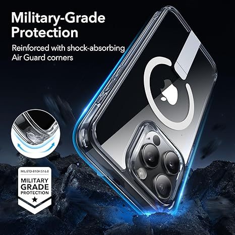 ESR for iPhone 15 Pro Max Case,Compatible with MagSafe,Fully Adjustable Flickstand,Military-Grade Drop Protection,Slim Back Cover with Patented Kickstand, Boost Series, Clear