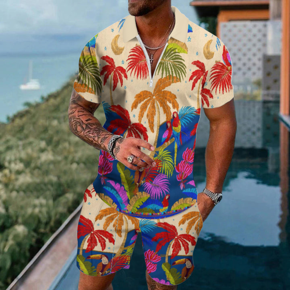 Men's  Print Polo Set Polo Shirt