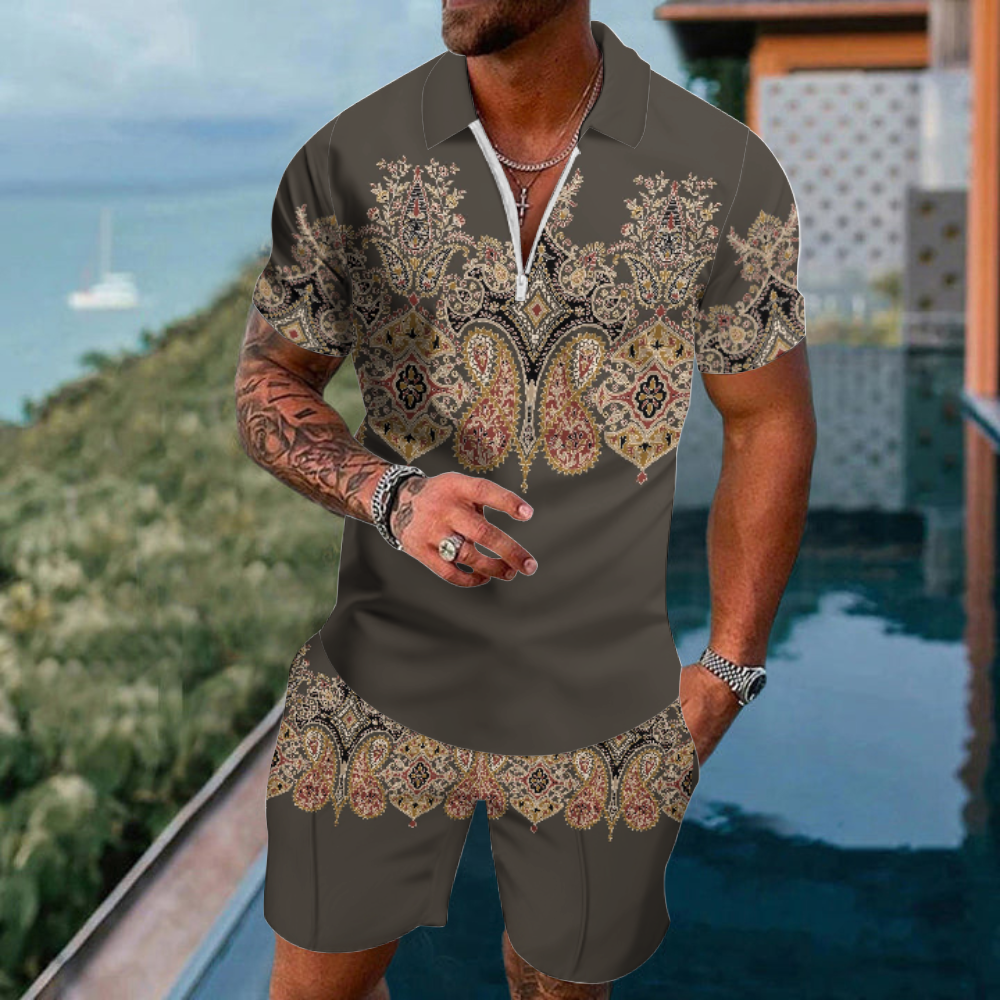 Men's  Print Polo Set Polo Shirt