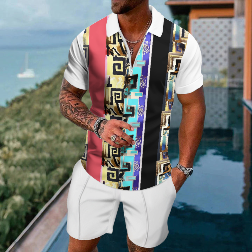Men's  Print Polo Set Polo Shirt