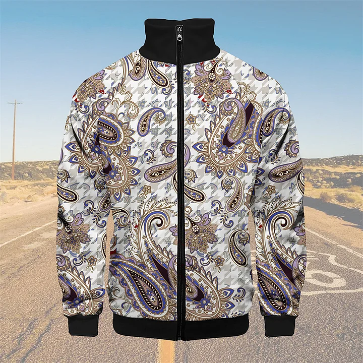 TomsloverPaisley Knit Jacket Stand Collar Zipper Sweatshirt