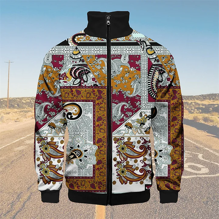 TomsloverPaisley Knit Jacket Stand Collar Zipper Sweatshirt