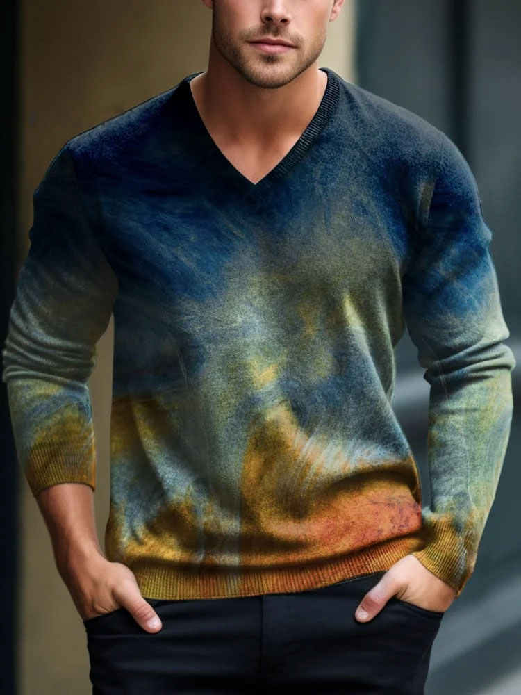 Men's V-neck Lnit long-sleeved sweater 