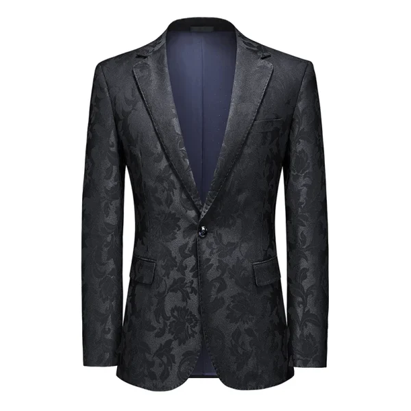 Casual Slim Fit Blazer One Button Black Floral printing Blazers Jacket