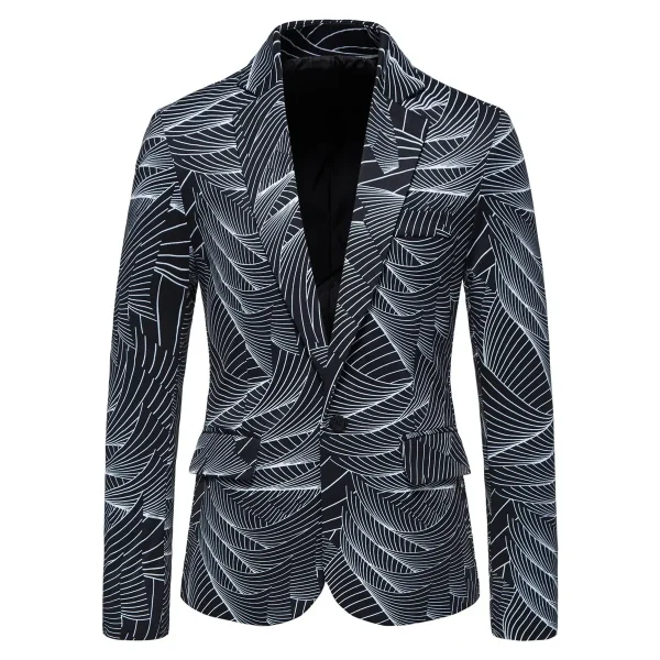 Printed Notched Lapel Black Blazer