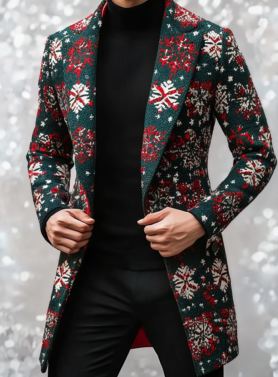 Gentleman's printed jacket christmas overcoat mid-length coat