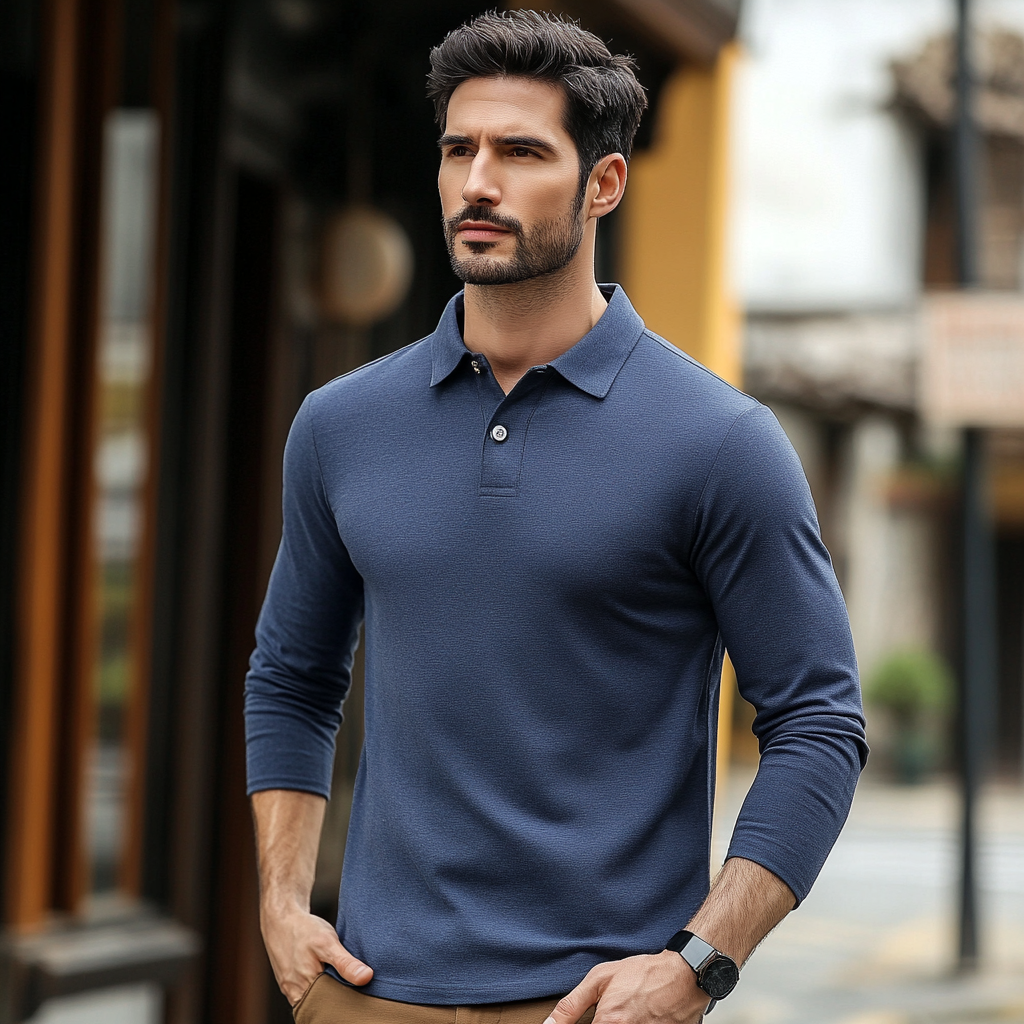 Men's winter fashion long-sleeved polo shirt