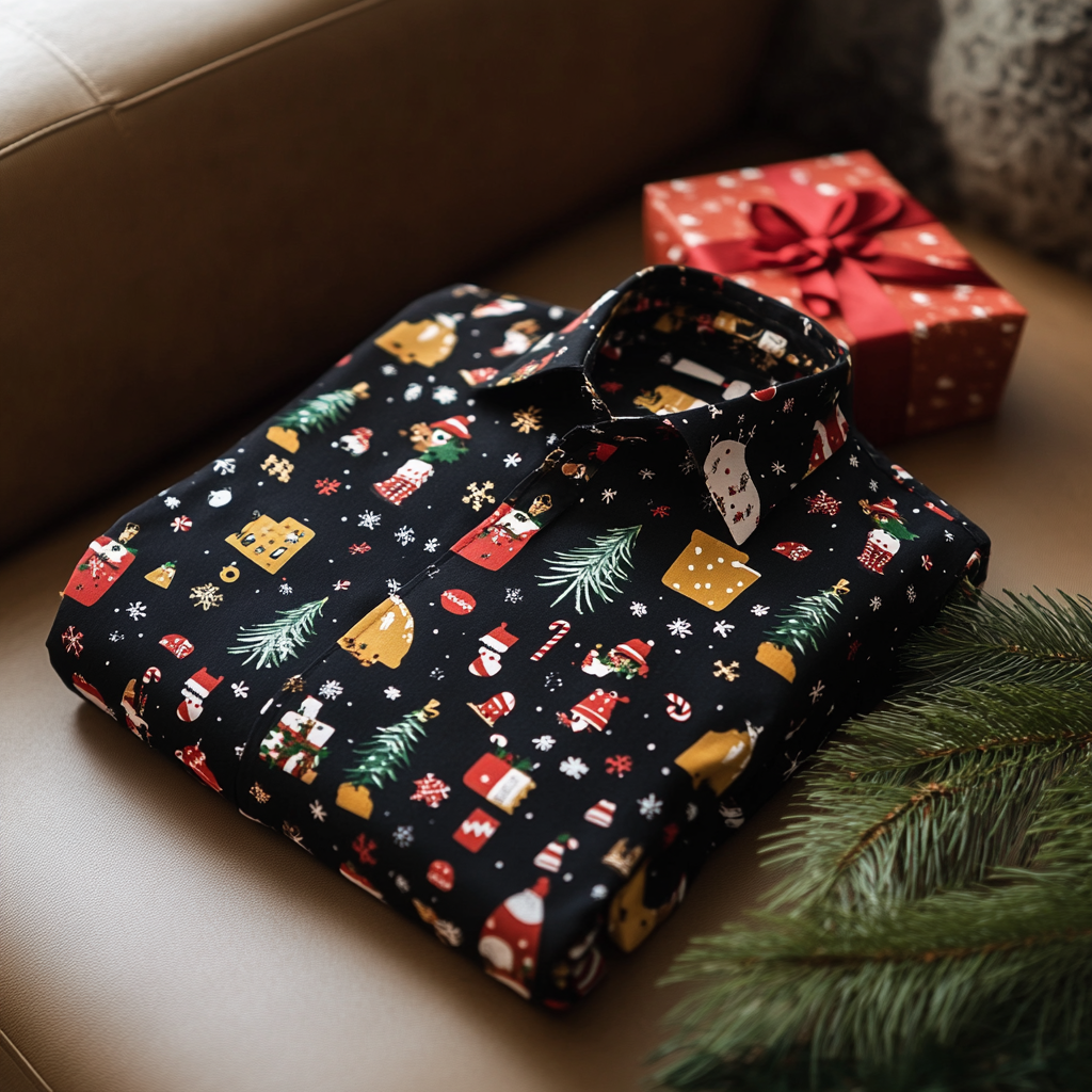 Christmas gift printed long sleeved shirt for men