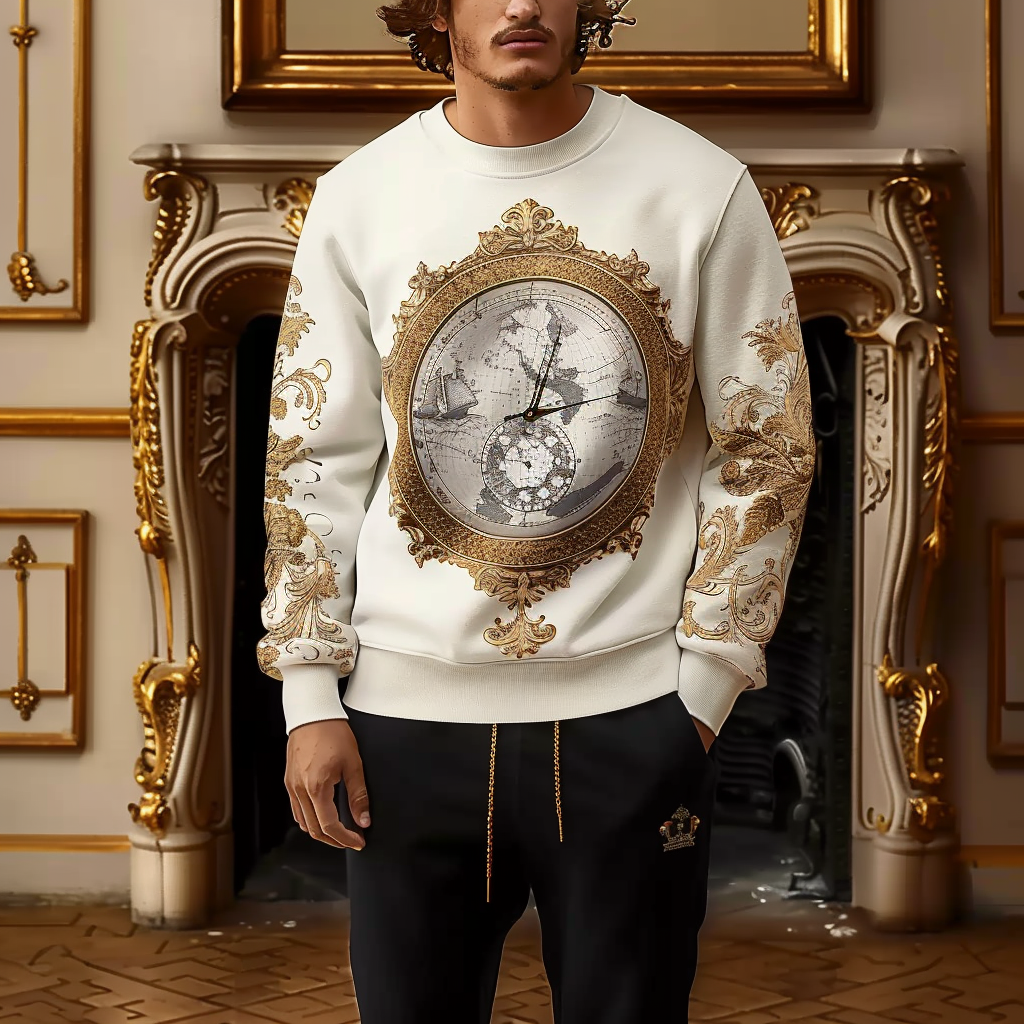 Paisley Print Sweatshirt Round Neck Pullover Men