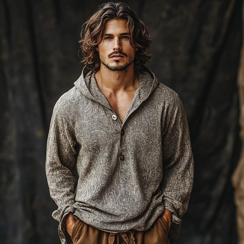 Cotton and linen shirt with hood Spring cardigan