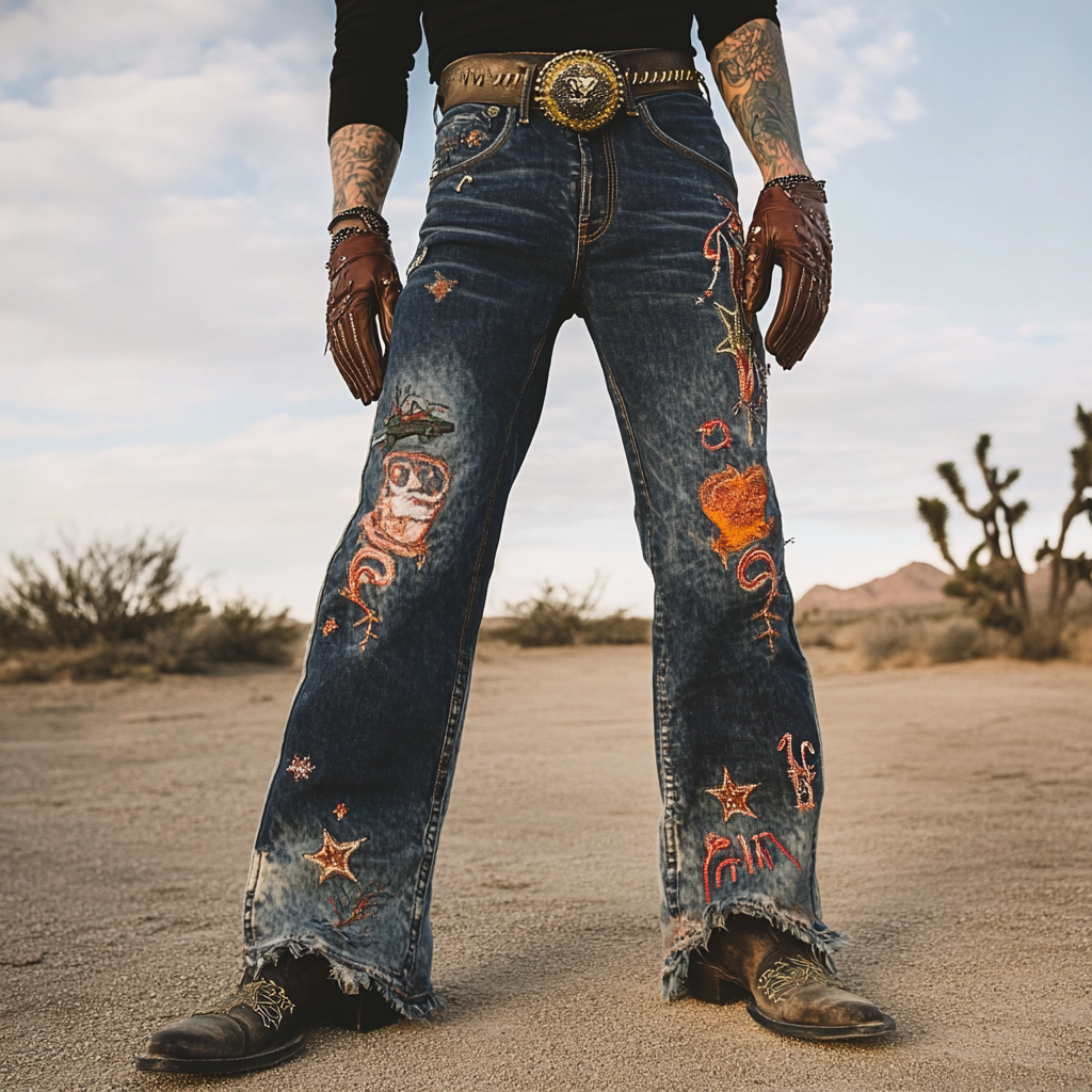 High-quality jeans with a graphic pattern