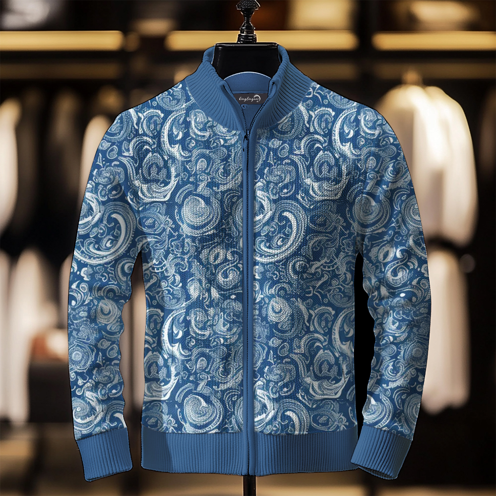 TomsloverMen's Fashion Stand Collar Cardigan Sweater Knit Jacket