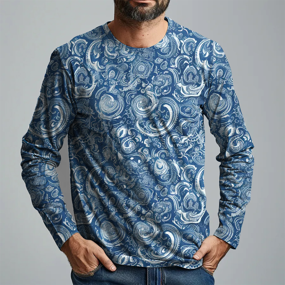 Tomslover Paisley Print Pullover Long Sleeve Casual Tee