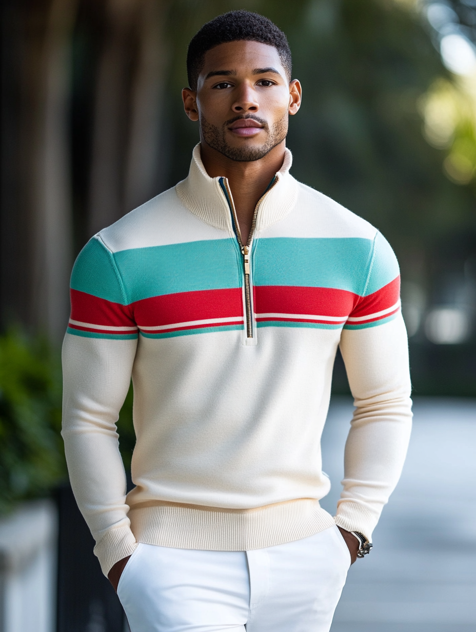 Men's casual half-zip polo shirt