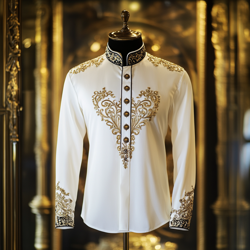 Luxurious satin stand collar long sleeve shirt