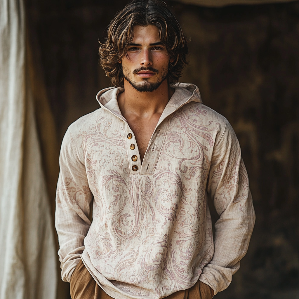 Cotton and linen shirt with hood Spring cardigan