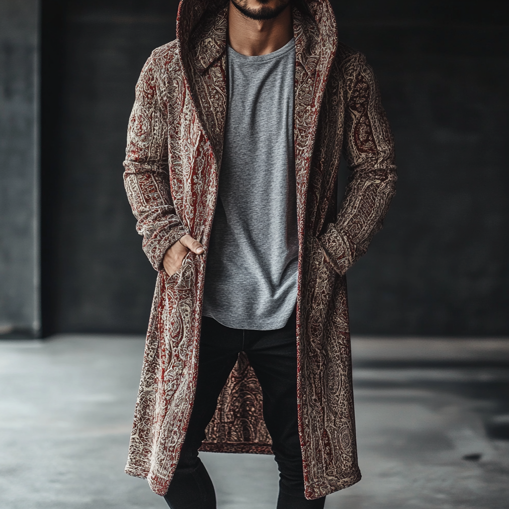 Fashionable Gentleman Printed Hooded Coat