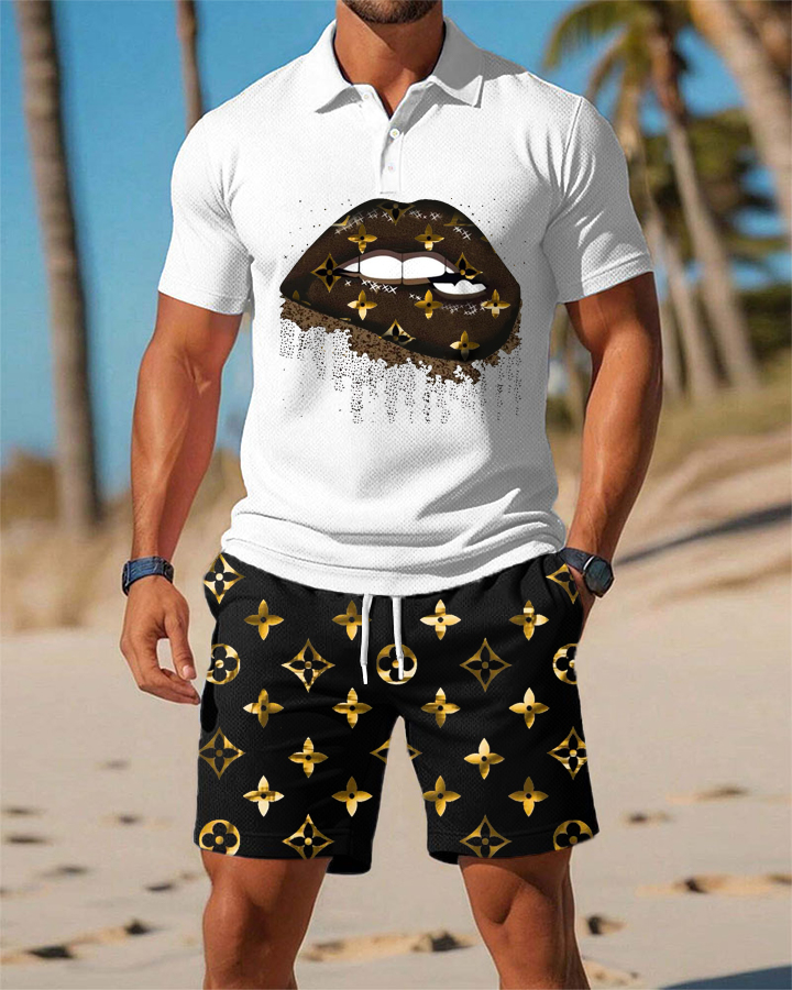 Men's  Print Polo Set Polo Shirt