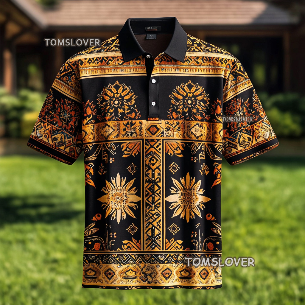 Men's Vintage print polo shirt  Short sleeve