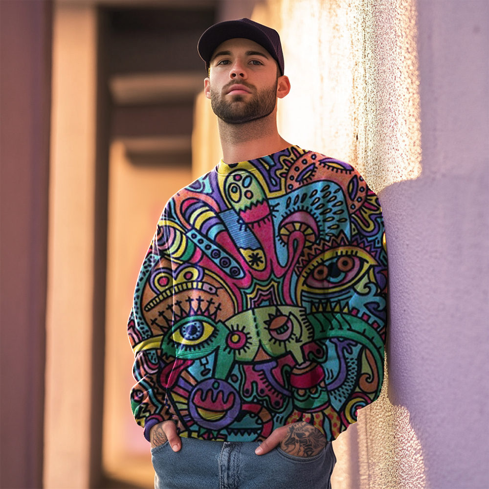 TomsloverPrint Sweatshirt Round Neck Pullover Men