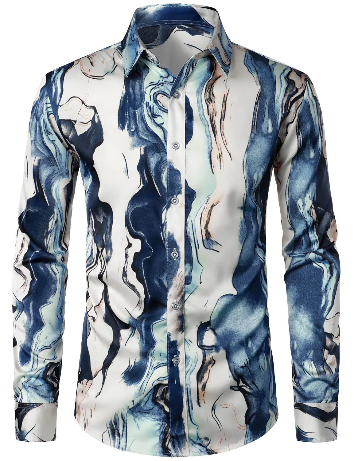 Men's Vintage Print Casual Fashion Button Long Sleeve Shirt