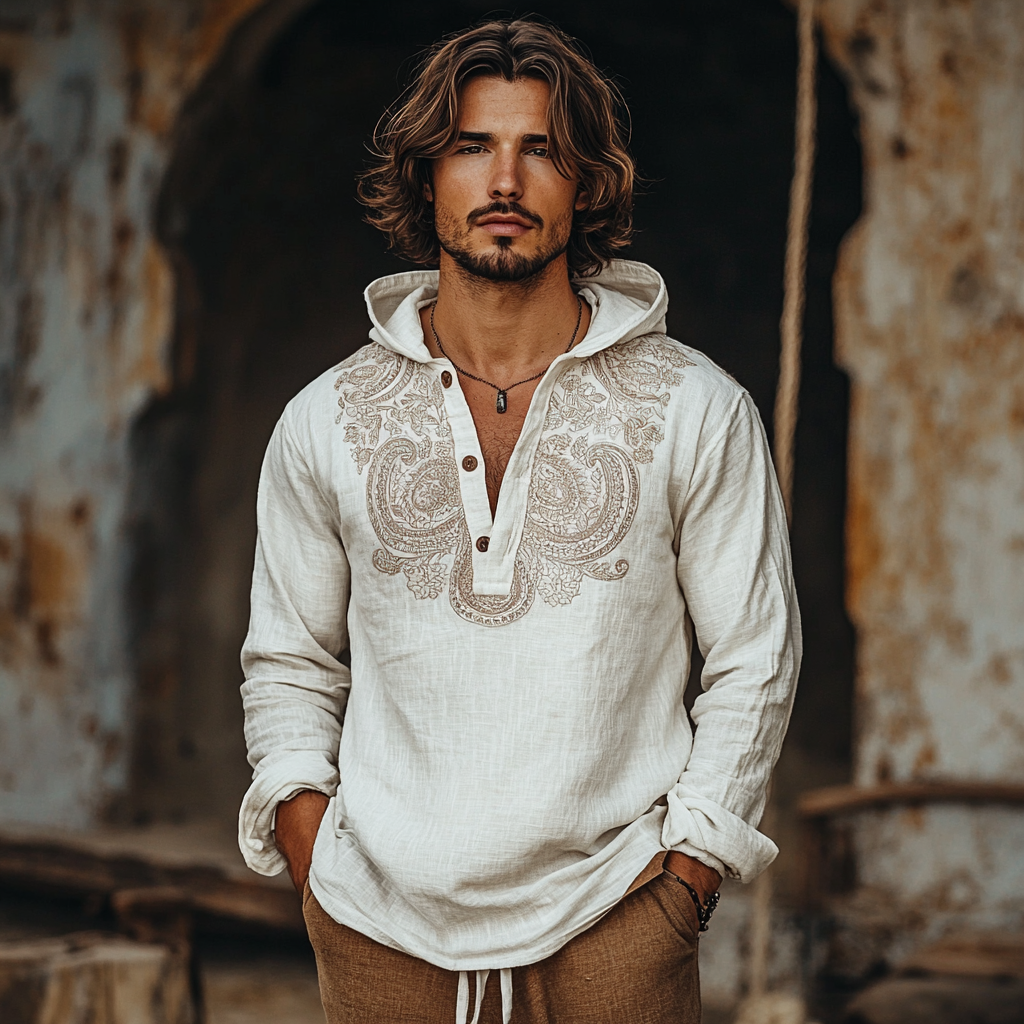 Cotton and linen shirt with hood Spring cardigan