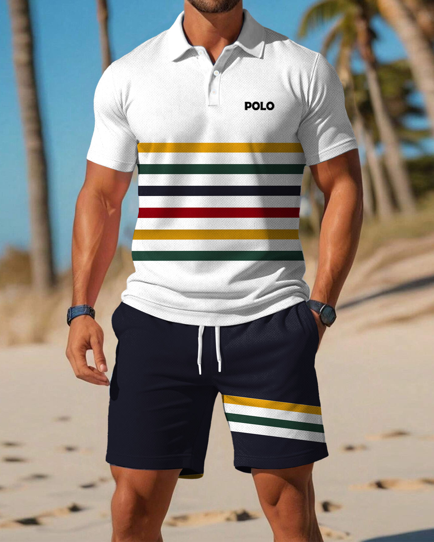 Men's  Print Polo Set Polo Shirt